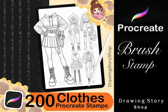 Download 200 Clothing Stamp Brushes for Procreate - Clothing Collection